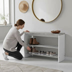 HAKU Möbel Schuhbank aus MDF kratzunempfindlich in Betonoptik, Chrom, Weiss