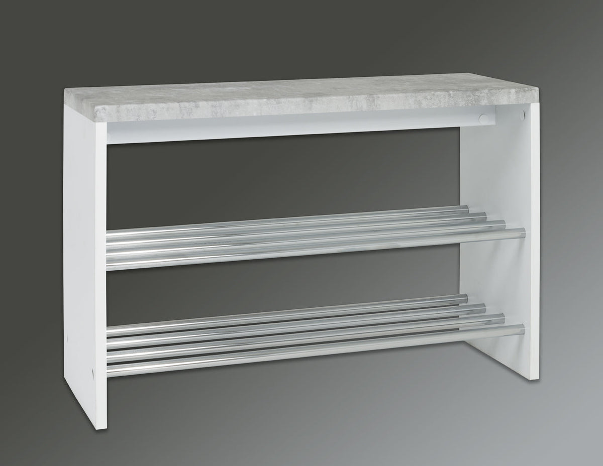 HAKU Möbel Schuhbank aus MDF kratzunempfindlich in Betonoptik, Chrom, Weiss