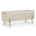 Bank Irina creme 110x42 cm mit Stauraum und Messingfüßen - Polsterbank für modernen Wohnstil
