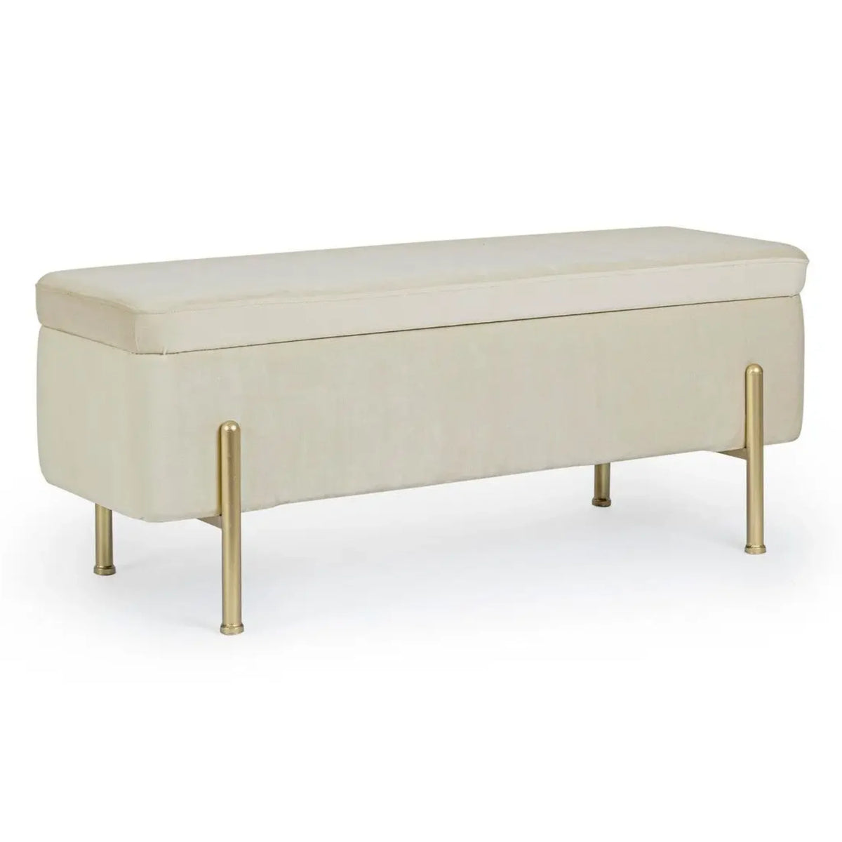 Bank Irina creme 110x42 cm mit Stauraum und Messingfüßen - Polsterbank für modernen Wohnstil