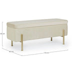 Moderne Polsterbank Irina in Creme, 110cm, mit Stauraum und Messingfüßen für elegante Einrichtung.