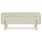 Moderne Sitzbank Irina creme mit goldfarbenen Metallfüßen, 110x42cm, zeitloses Design.