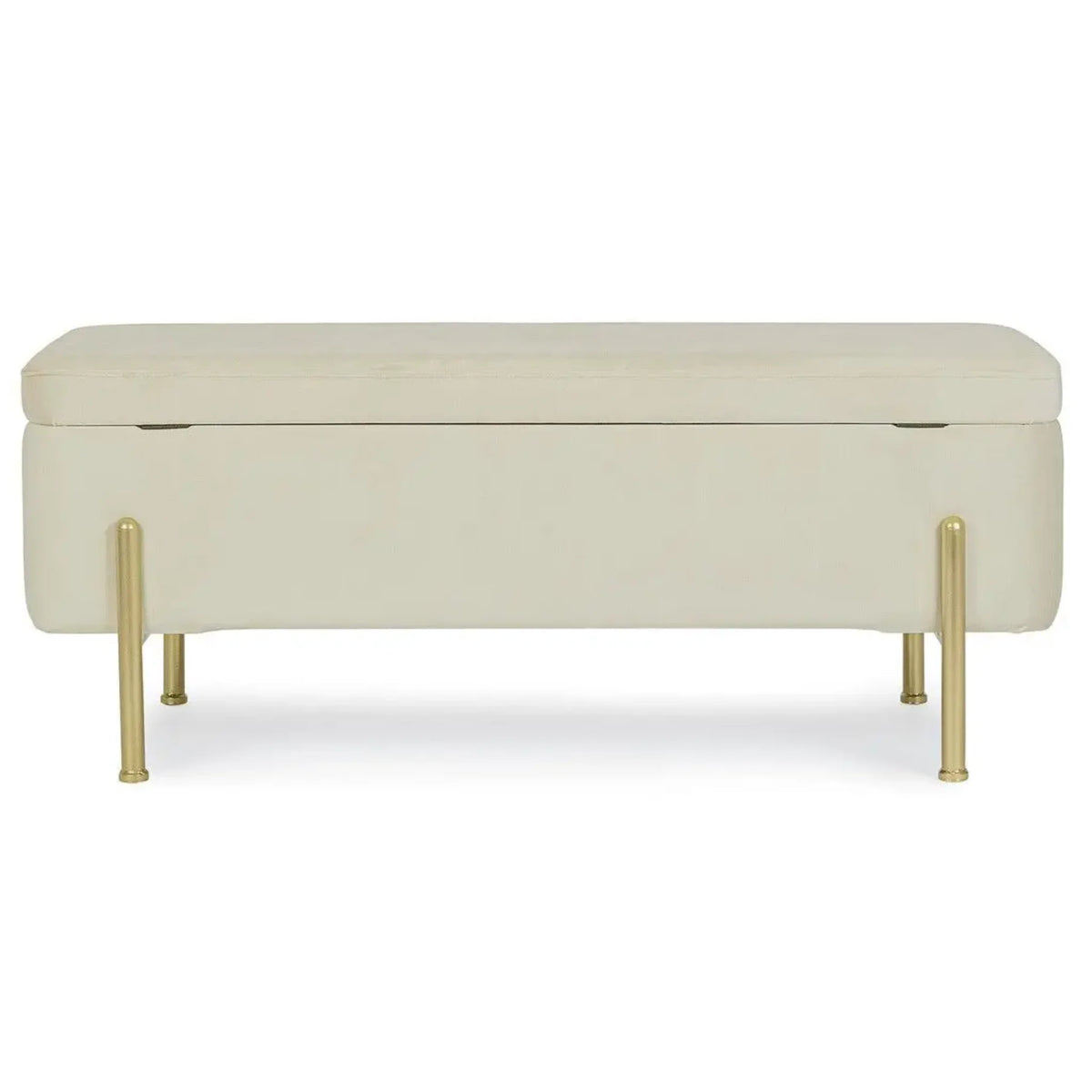 Moderne Sitzbank Irina creme mit goldfarbenen Metallfüßen, 110x42cm, zeitloses Design.