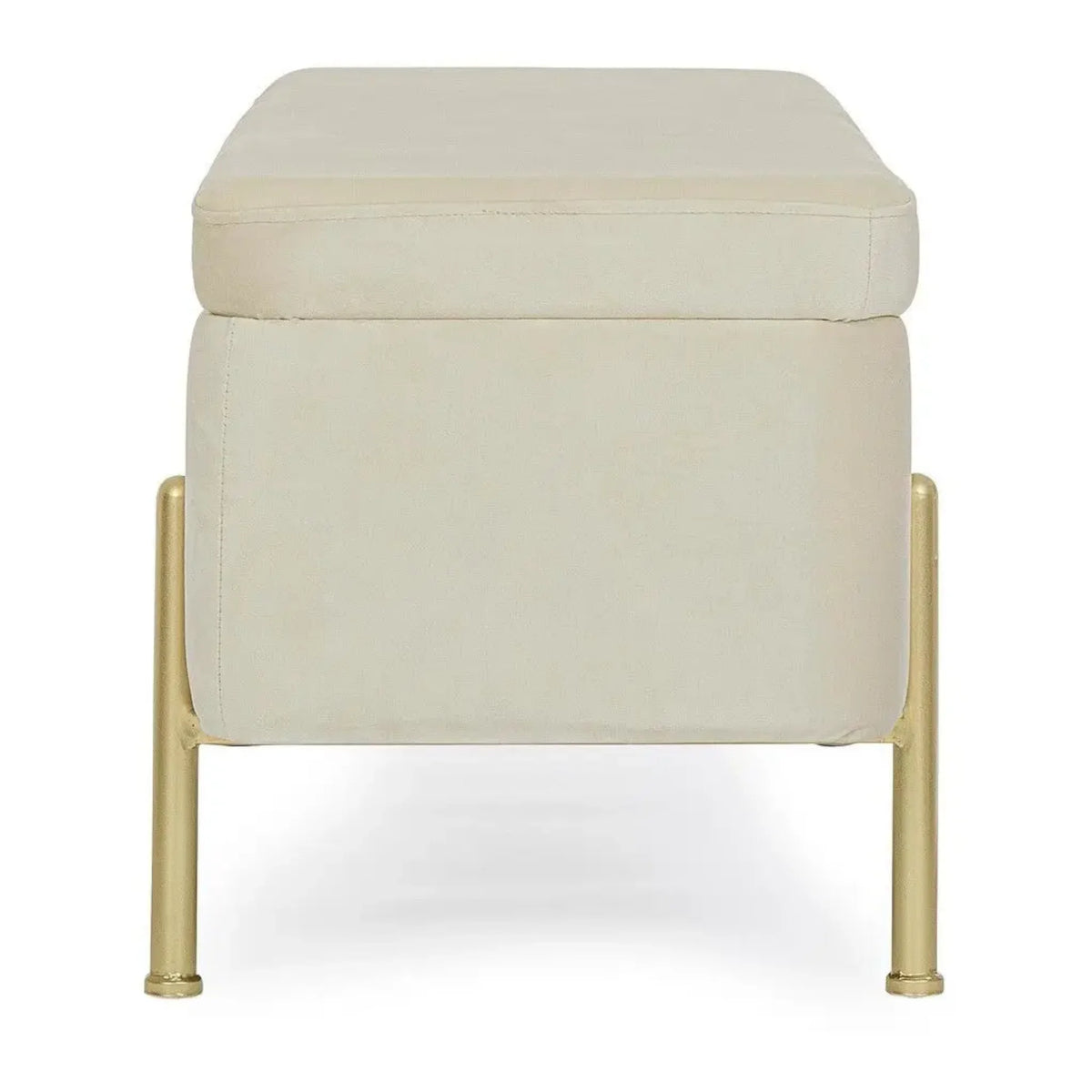 Bank Irina Creme mit Stauraum, goldene Metallfüße, moderne Polsterbank 110x42cm