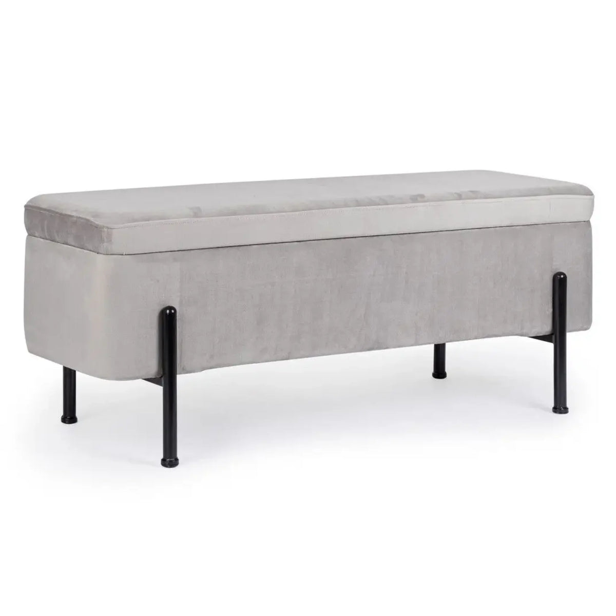 Moderne Polsterbank Irina in Hellgrau mit schwarzen Metallfüßen, 110x42cm, elegante Sitzbank.