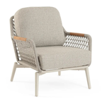 Moderner Loungesessel mit Flechtwerk und Polsterung in Beige für Garten und Terrasse