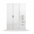 Weißer Kleiderschrank mit zwei Türen und sechs Schubladen, modernes Design für Schlafzimmer.