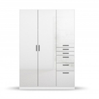 Weißer Kleiderschrank mit zwei Türen und sechs Schubladen, modernes Design für Schlafzimmer.
