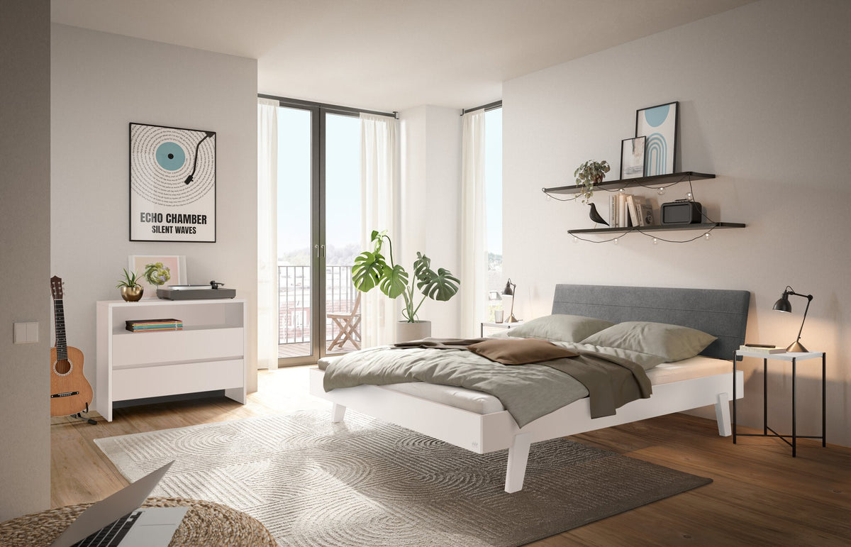 Hasena Vasto Bettgestell – 140 x 200 cm, Fusshöhe 25 cm, MDF weiss deckend, lackiert, Pace grey