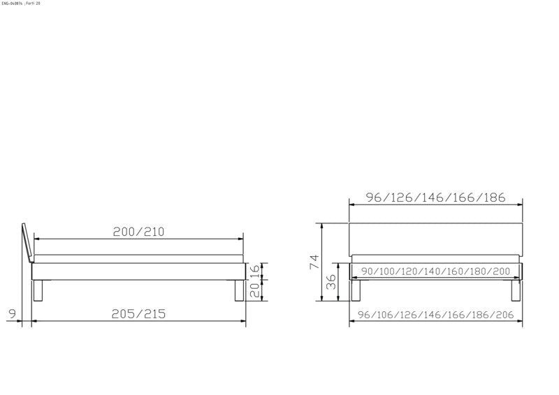 Hasena Forti Bettgestell – 120 x 200 cm, 20 cm, MDF weiss deckend, lackiert