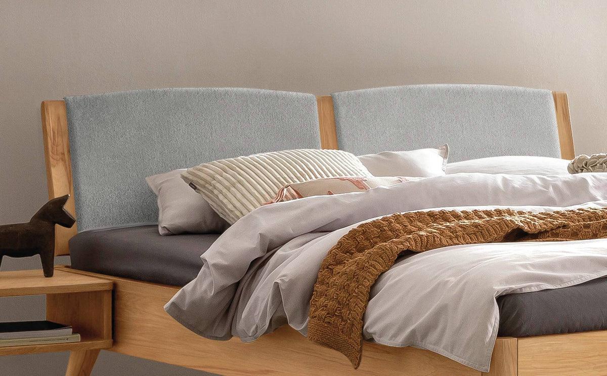 Hasena Fabro Bett mit Polsterkopfteil – 160 x 200 cm, Fusshöhe 25 cm, Wildbuche natur, geölt, 840-Pace light grey