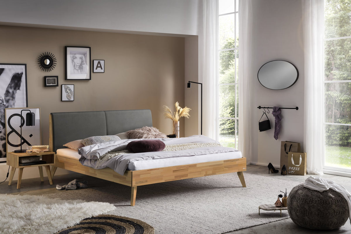 Hasena Simone Bett mit Polsterkopfteil – 140 x 200 cm, Fusshöhe 25 cm, Eiche bright, geölt, Pace sand