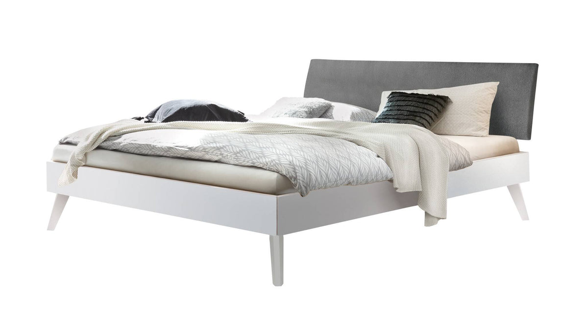 Hasena Pesaro Bett mit Polsterkopfteil – 90 x 200 cm, Fusshöhe 20 cm, MDF weiss deckend, lackiert, Pace grey