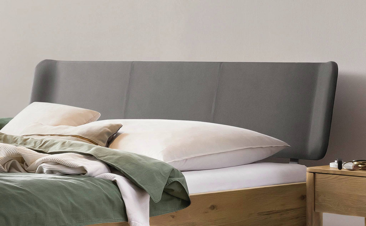 Hasena Varese Massivholzbett mit Polsterkopfteil – 160 x 200 cm, Fusshöhe 25 cm, Eiche bright, geölt, 841-Pace grey