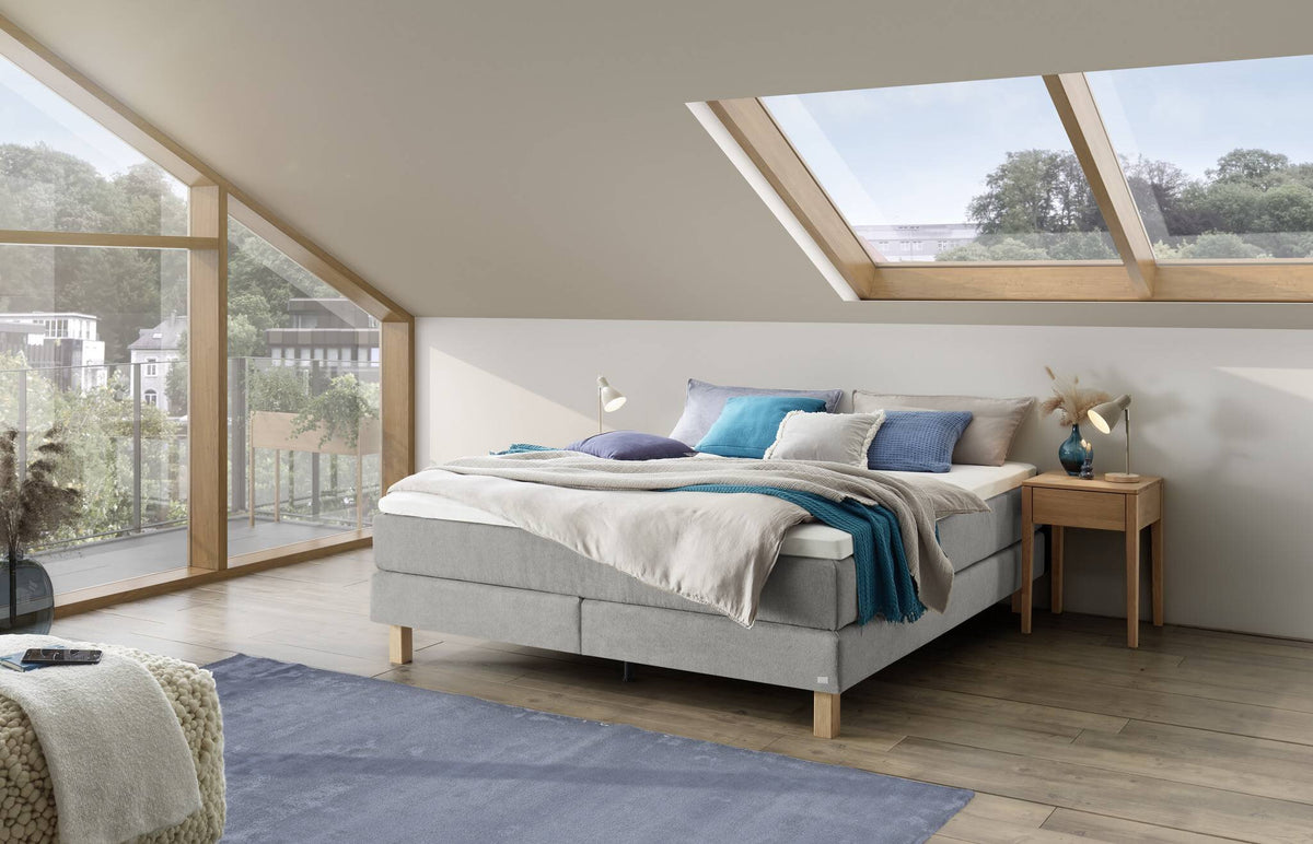 Hasena Carlota Boxspringbett – 140 x 200 cm, Lovely-Top, Pace light grey