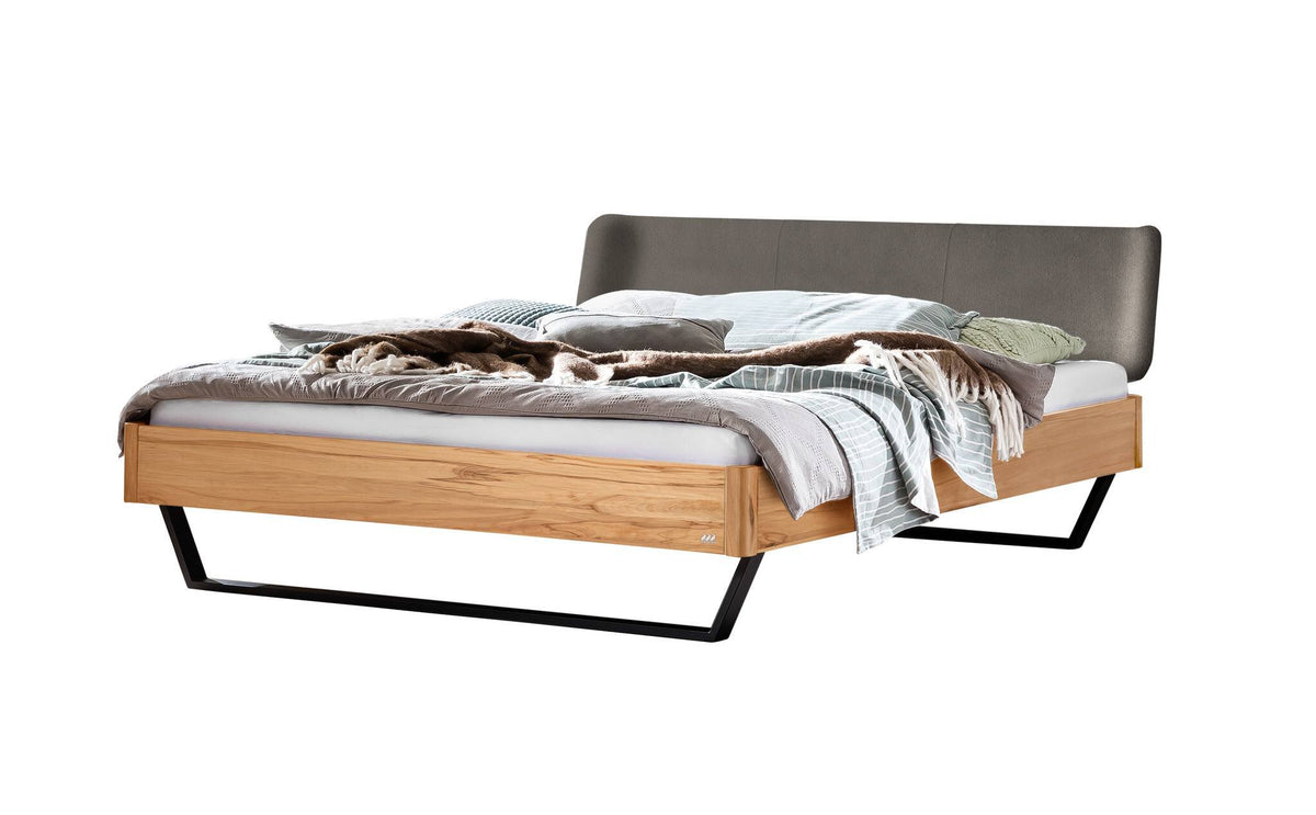 Hasena Montieri Massivholzbett mit Polsterkopfteil – 140 x 200 cm, Fusshöhe 20 cm, Wildbuche natur, geölt, 841-Pace grey