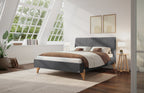 Hasena Renata Polsterbett – 140 x 200 cm, Fusshöhe 25 cm, Eiche bright, geölt, Pace grey