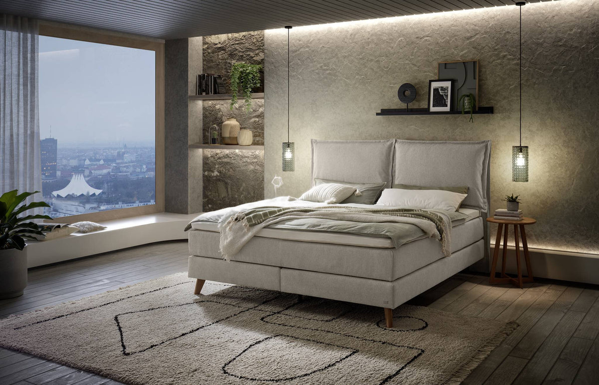 Hasena Ricarda Boxspringbett – 140 x 200 cm, Lovely-Top, Pace light grey