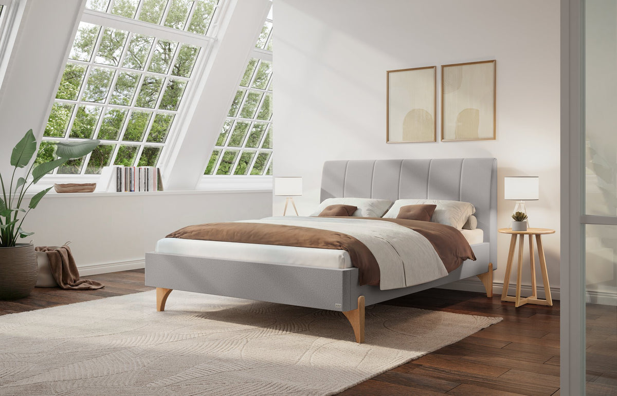 Hasena Renata Polsterbett – 140 x 200 cm, Fusshöhe 25 cm, Eiche bright, geölt, Pace light grey