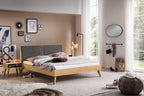 Hasena Simone Bett mit Polsterkopfteil – 140 x 200 cm, Fusshöhe 25 cm, Eiche bright, geölt, Pace light grey