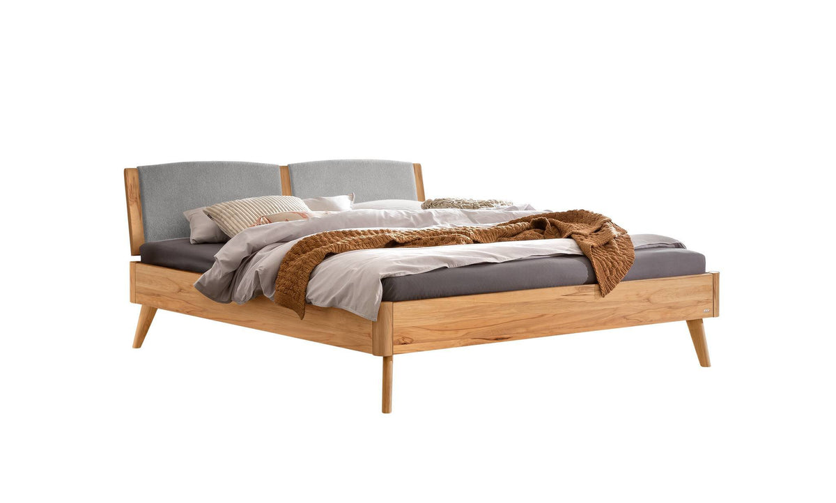 Hasena Fabro Bett mit Polsterkopfteil – 140 x 200 cm, Fusshöhe 20 cm, Wildbuche natur, geölt, 840-Pace light grey