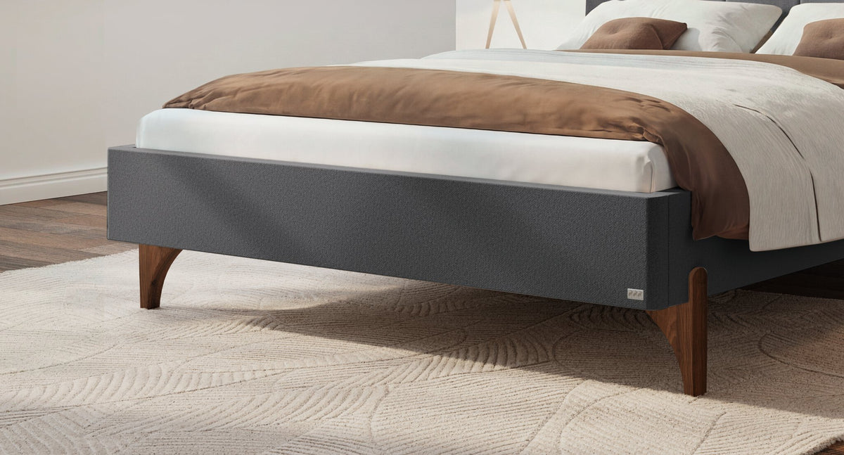 Hasena Renata Polsterbett – 160 x 200 cm, Fusshöhe 25 cm, Nussbaum, geölt, Pace light grey