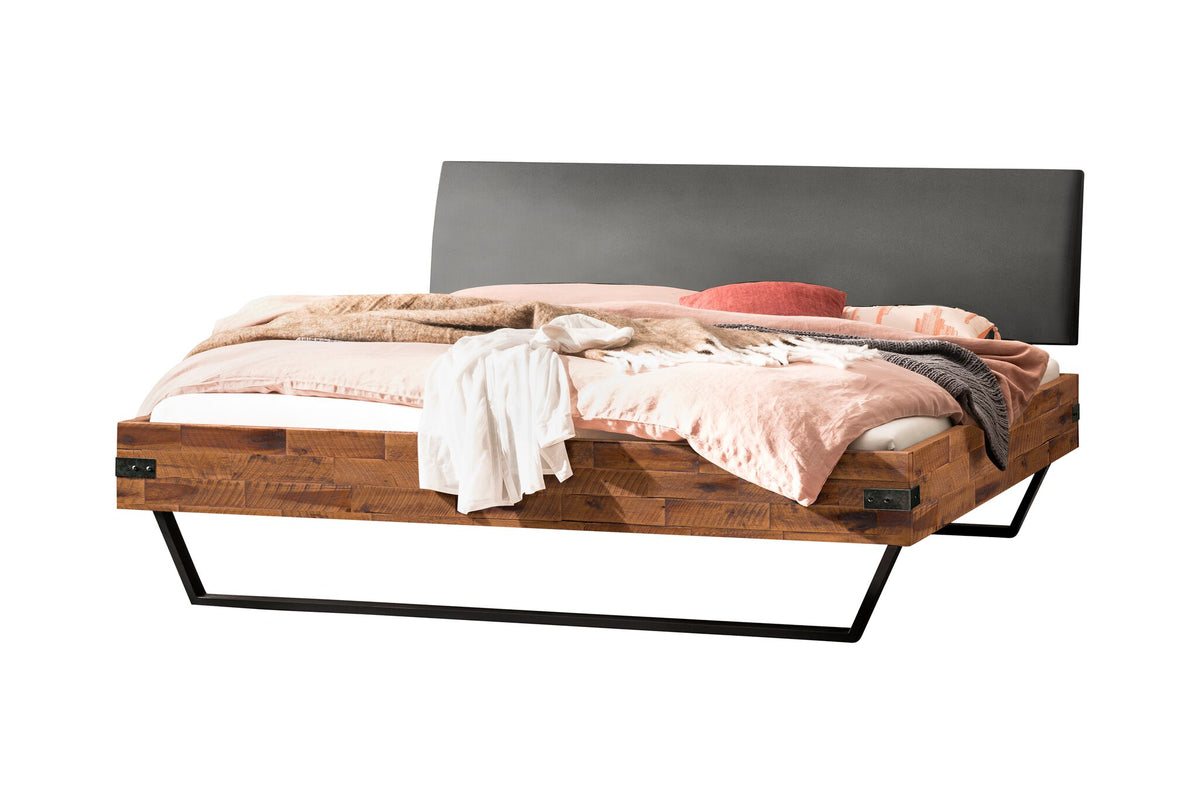 Hasena Lecona Massivholzbett mit Polsterkopfteil – 140 x 200 cm, 20 cm, Akazie Vintage brown, lackiert
