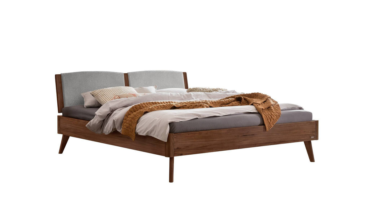Hasena Fabro Bett mit Polsterkopfteil – 140 x 200 cm, Fusshöhe 20 cm, Nussbaum, geölt, 840-Pace light grey