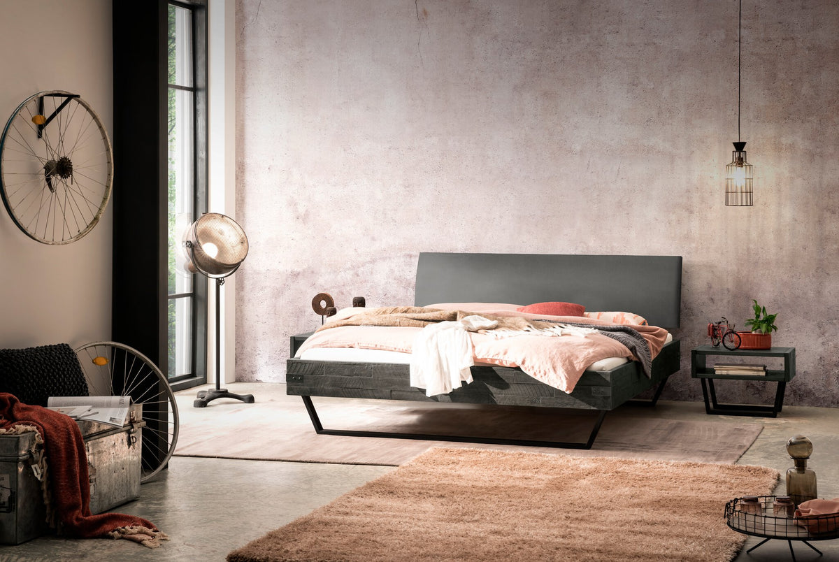 Hasena Lecona Massivholzbett mit Polsterkopfteil – 140 x 200 cm, 25 cm, Akazie Vintage grey, lackiert