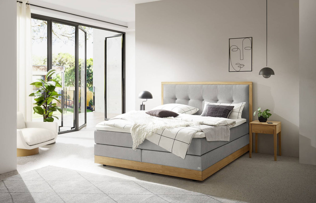 Hasena Alba Boxspringbett mit Stauraum – 160 x 200 cm, Lovely-Top, Pace light grey
