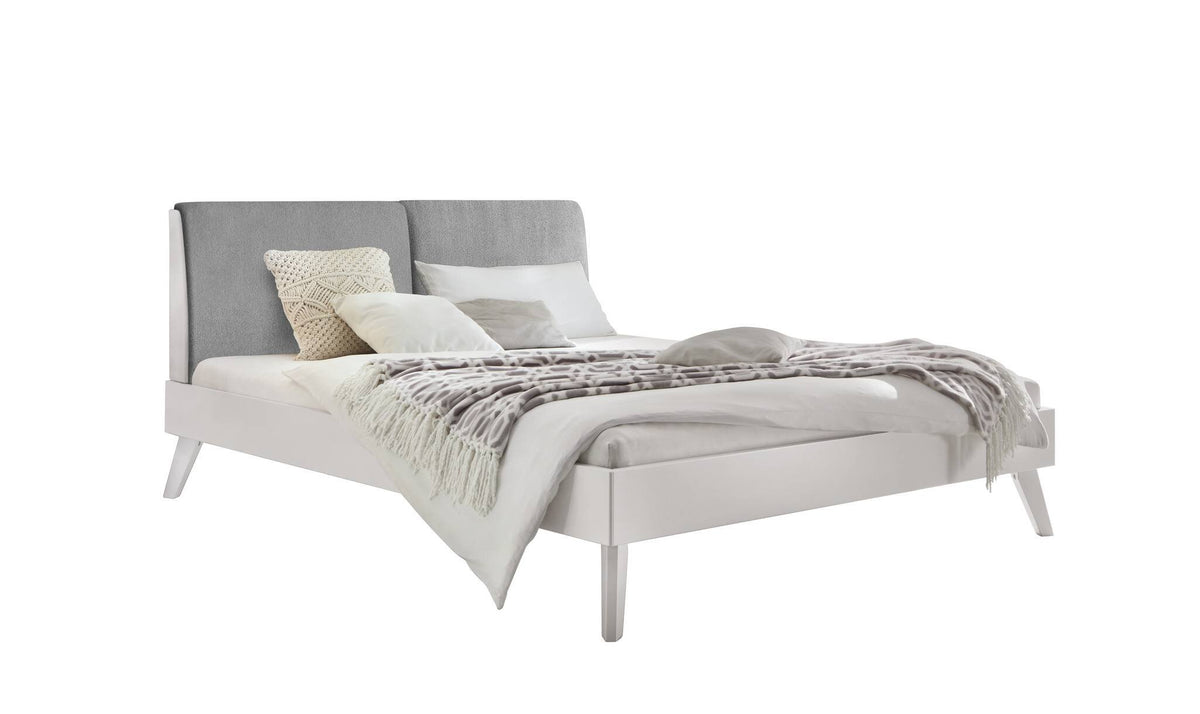 Hasena Simone Bett mit Polsterkopfteil – 140 x 200 cm, Fusshöhe 20 cm, MDF weiss deckend, lackiert, Pace light grey