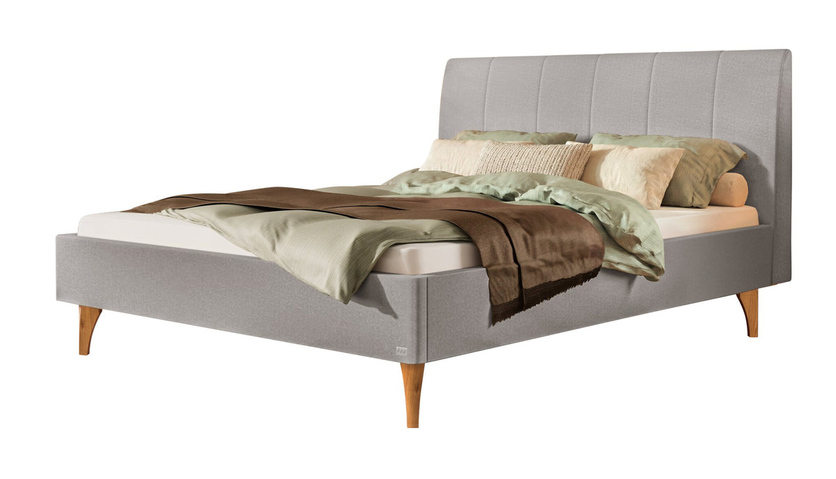 Hasena Elisa Polsterbett – 140 x 200 cm, Fusshöhe 20 cm, Wildeiche natur, geölt, Pace light grey