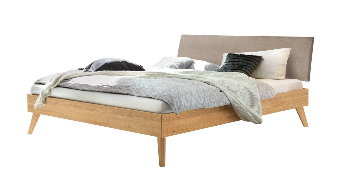 Hasena Pesaro Bett mit Polsterkopfteil – 90 x 200 cm, Fusshöhe 20 cm, Eiche bright, geölt, Pace sand