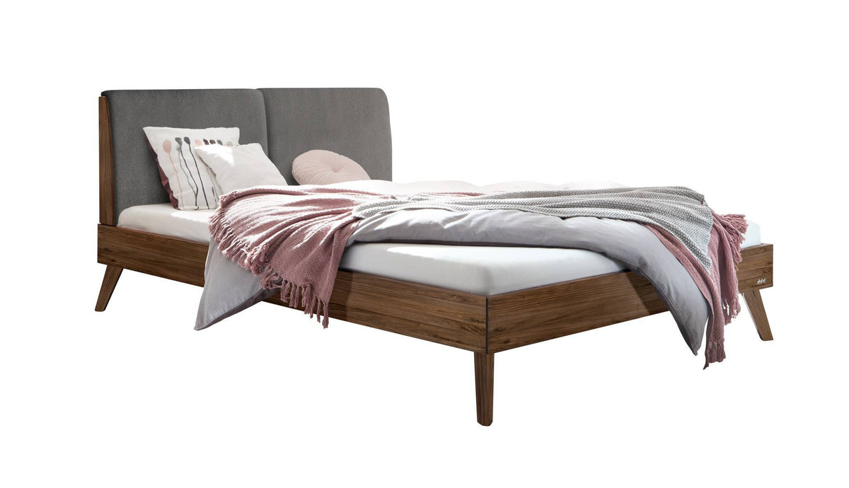 Hasena Simone Bett mit Polsterkopfteil – 140 x 200 cm, Fusshöhe 20 cm, Nussbaum, geölt, Pace grey