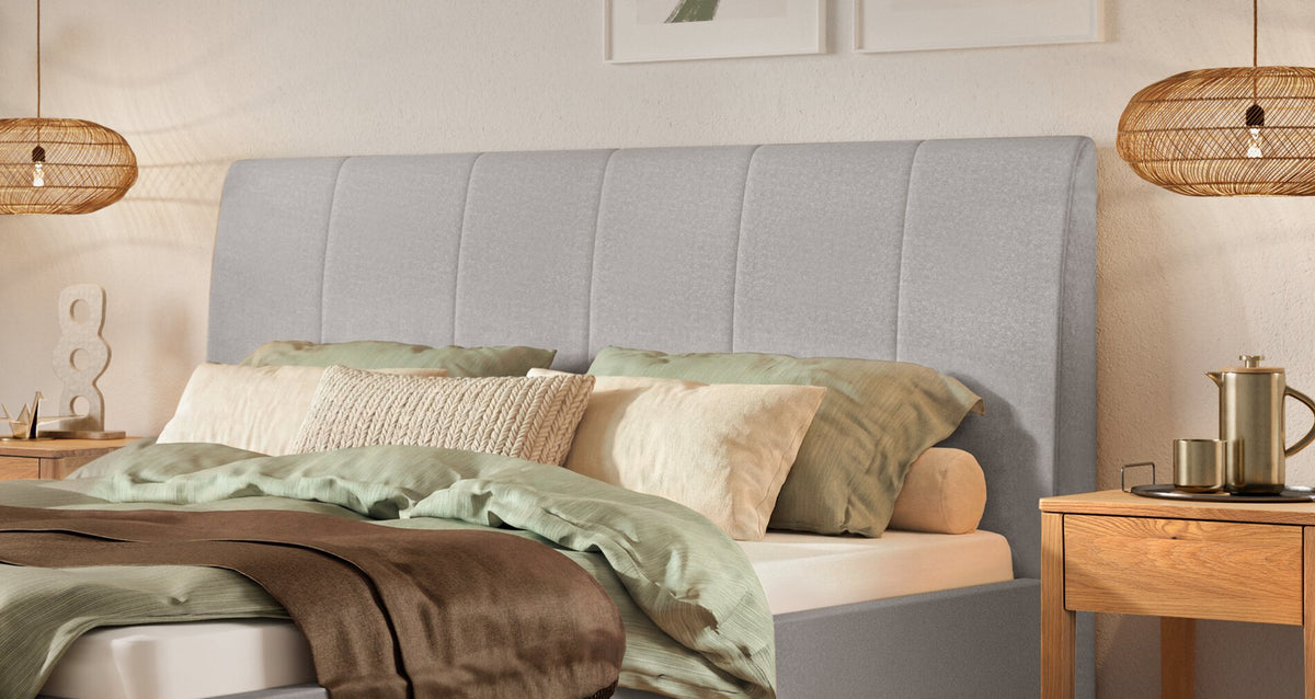 Hasena Elisa Polsterbett – 160 x 200 cm, Fusshöhe 25 cm, Eiche bright, geölt, Pace grey