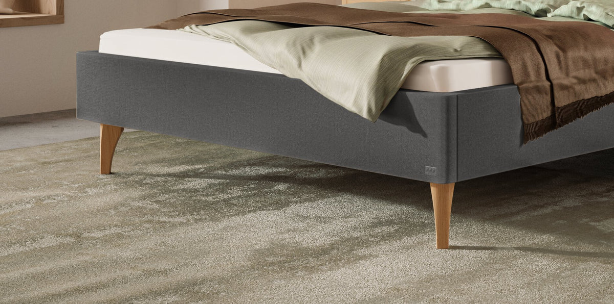 Hasena Elisa Polsterbett – 160 x 200 cm, Fusshöhe 20 cm, Wildeiche natur, geölt, Pace light grey