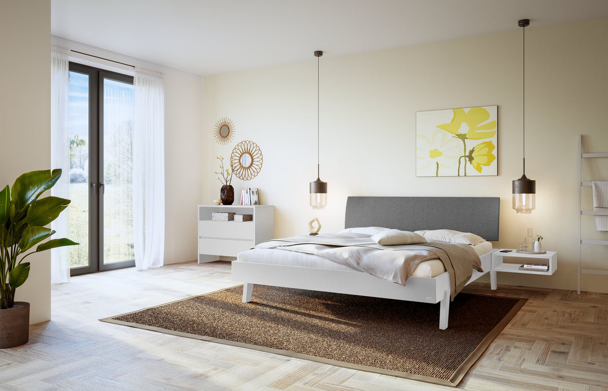 Hasena Lorenzo Bettgestell – 90 x 200 cm, Fusshöhe 25 cm, MDF weiss deckend, lackiert, Pace grey