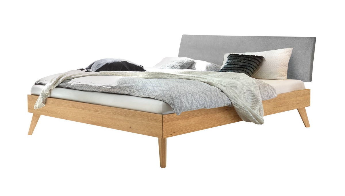 Hasena Pesaro Bett mit Polsterkopfteil – 90 x 200 cm, Fusshöhe 20 cm, Eiche bright, geölt, Pace light grey