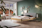 Hasena Sestola Bett mit Polsterkopfteil – 140 x 200 cm, Fusshöhe 25 cm, Eiche bright, geölt, 840-Pace light grey