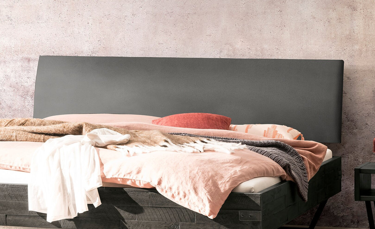 Hasena Lecona Massivholzbett mit Polsterkopfteil – 160 x 200 cm, 25 cm, Akazie Vintage grey, lackiert