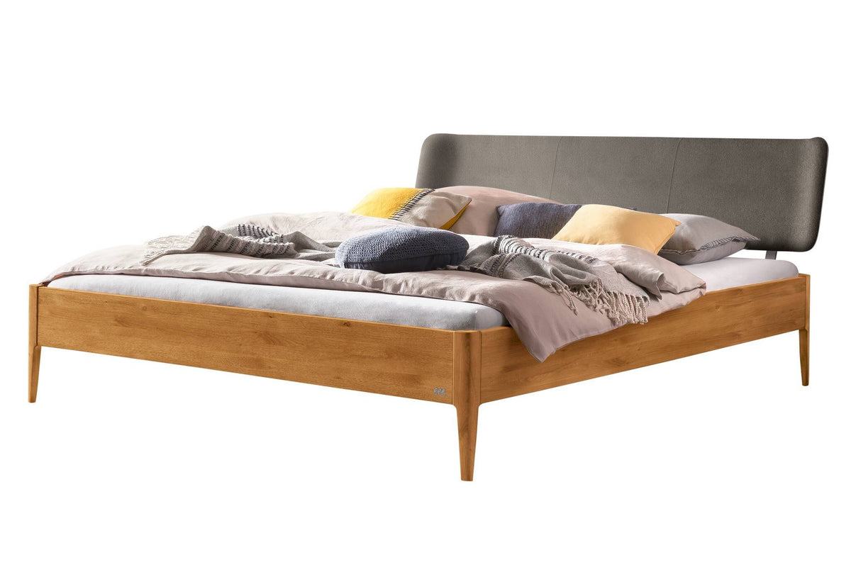 Hasena Pienza Bett mit Polsterkopfteil – 140 x 200 cm, 20 cm, Wildeiche natur, geölt