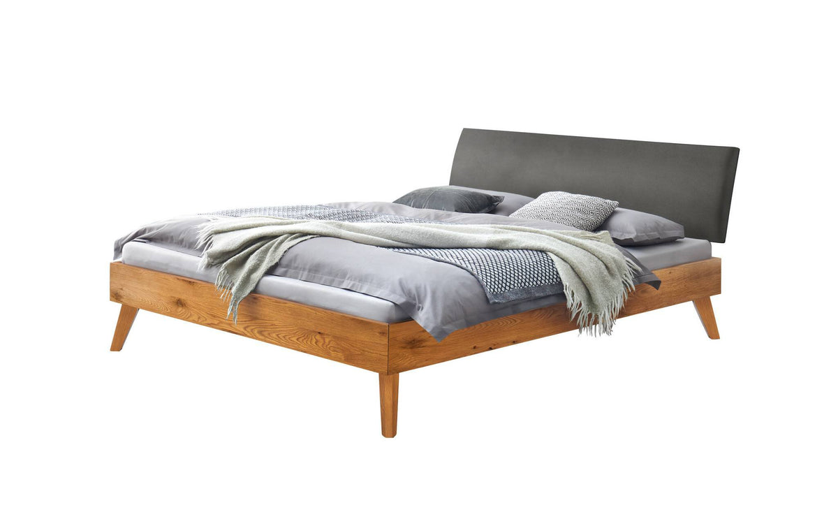 Hasena Caprile Massivholzbett mit Polsterkopfteil – 90 x 200 cm, 20 cm, Wildeiche natur, geölt