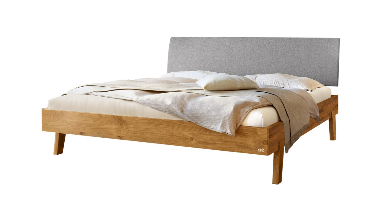 Hasena Lorenzo Bettgestell – 90 x 200 cm, Fusshöhe 20 cm, Wildeiche natur, geölt, Pace light grey