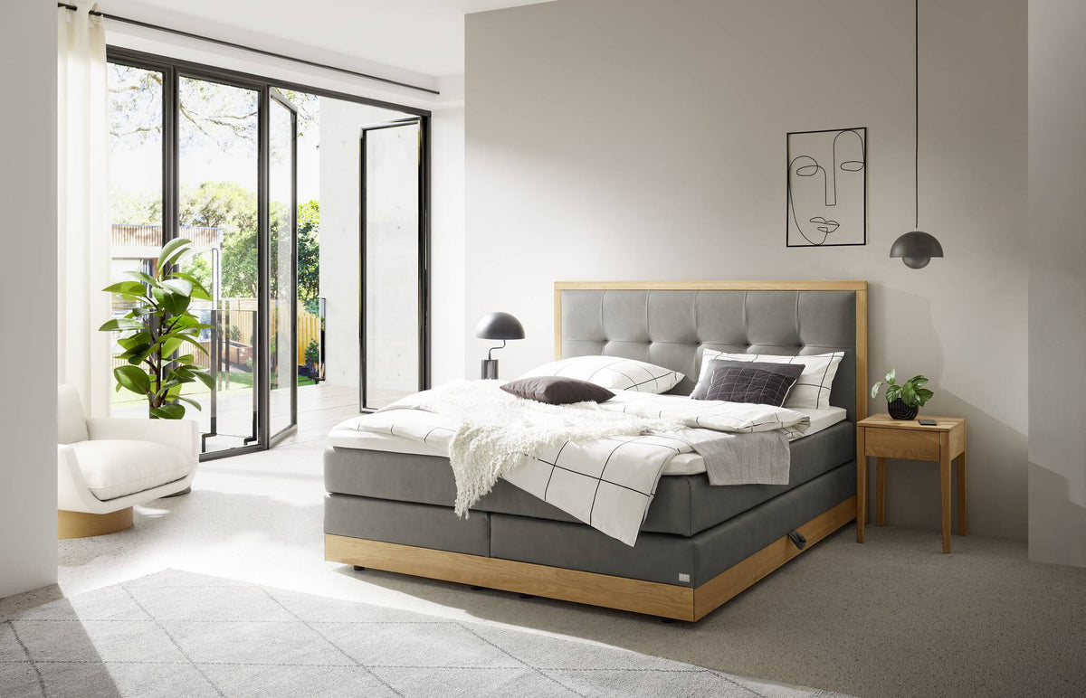 Hasena Alba Boxspringbett mit Stauraum – 160 x 200 cm, Lovely-Top, Monet steel
