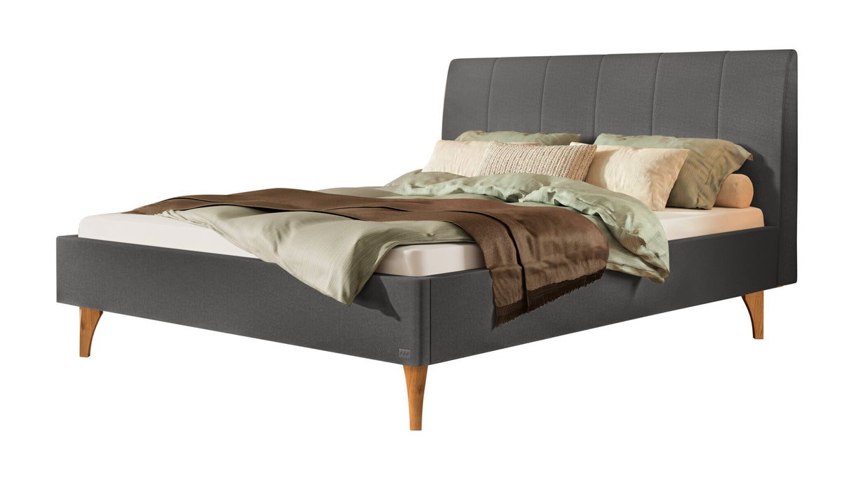 Hasena Elisa Polsterbett – 140 x 200 cm, Fusshöhe 20 cm, Wildeiche natur, geölt, Pace grey