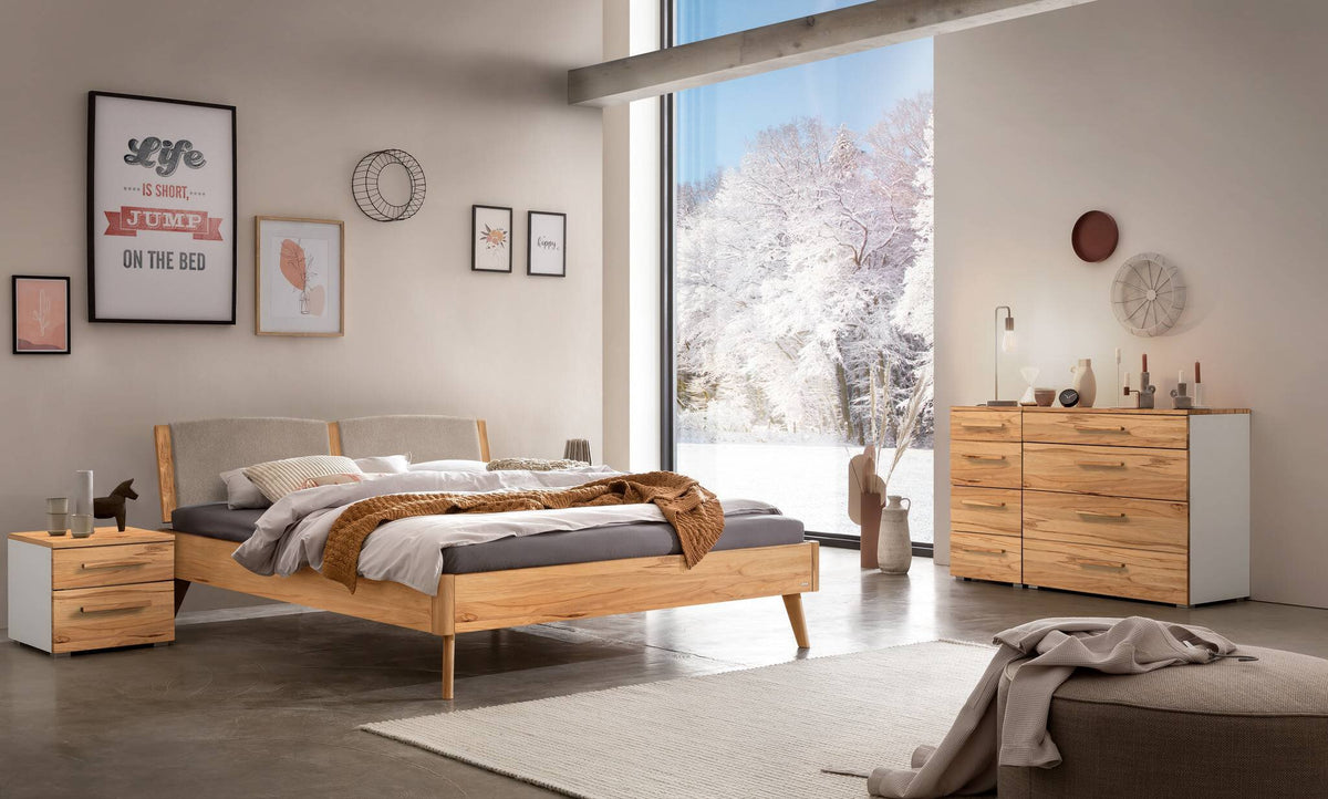 Hasena Comfy Polsterkopfteil – 160 cm, Nussbaum, geölt, 840-Pace light grey