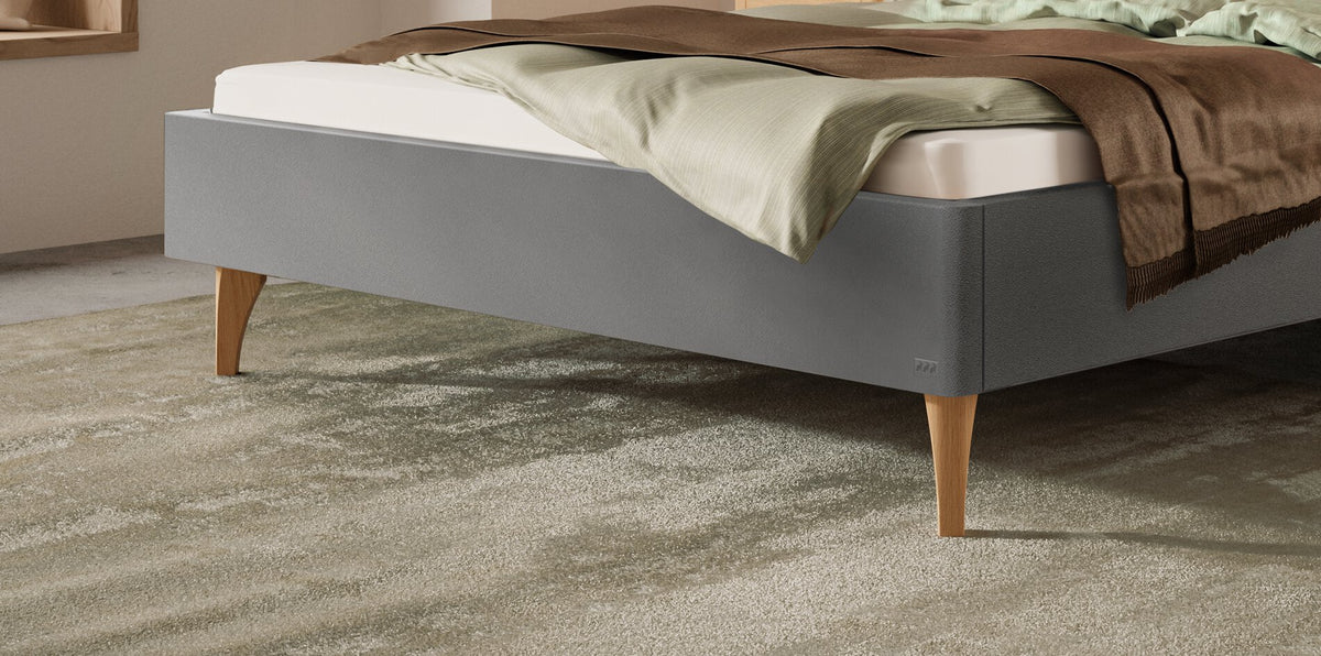 Hasena Elisa Polsterbett – 160 x 200 cm, Fusshöhe 20 cm, Eiche bright, geölt, Pace light grey