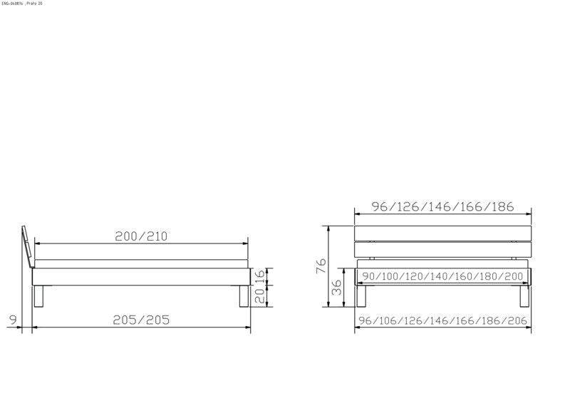 Hasena Prato Bettgestell – 120 x 200 cm, 20 cm, MDF weiss deckend, lackiert