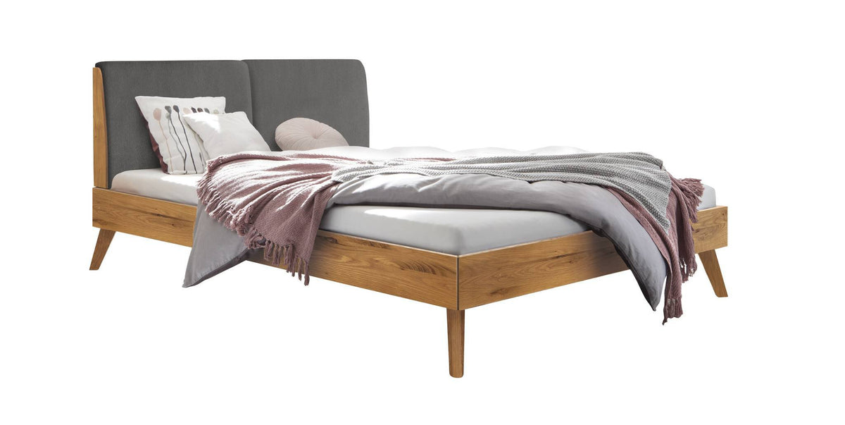 Hasena Simone Bett mit Polsterkopfteil – 140 x 200 cm, Fusshöhe 20 cm, Wildeiche natur, geölt, Pace grey