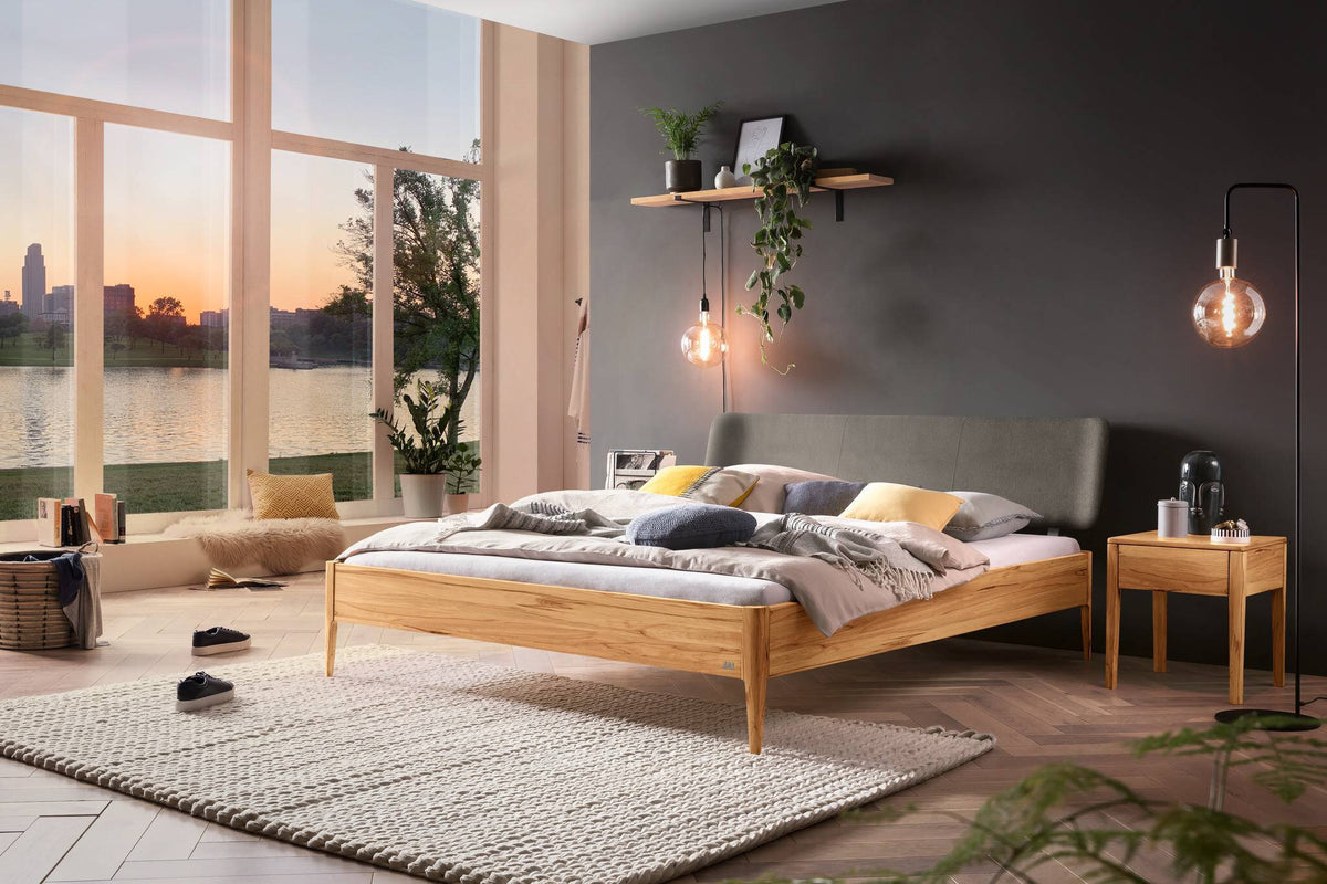 Hasena Pienza Bett mit Polsterkopfteil – 140 x 200 cm, 25 cm, Wildbuche natur, geölt